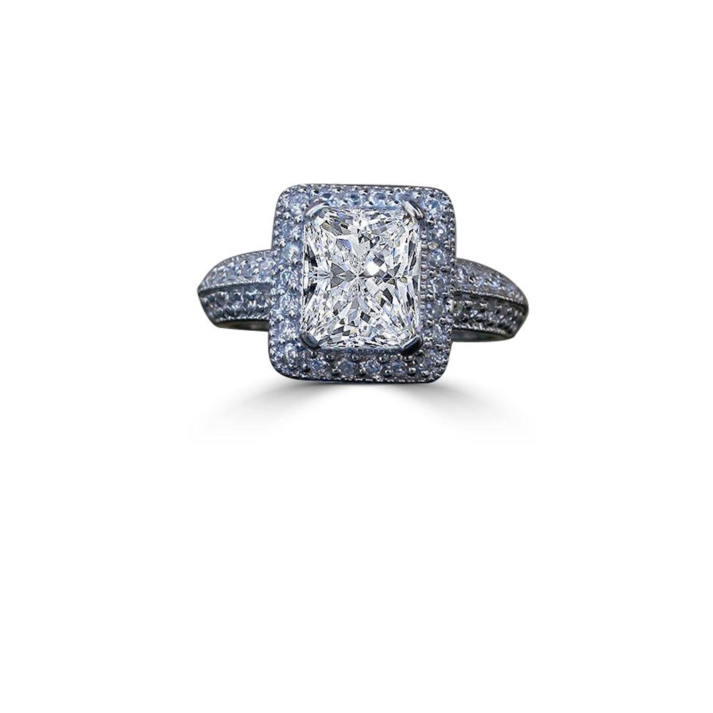 2CT emerald-cut cubic zirconia halo ring - on hand