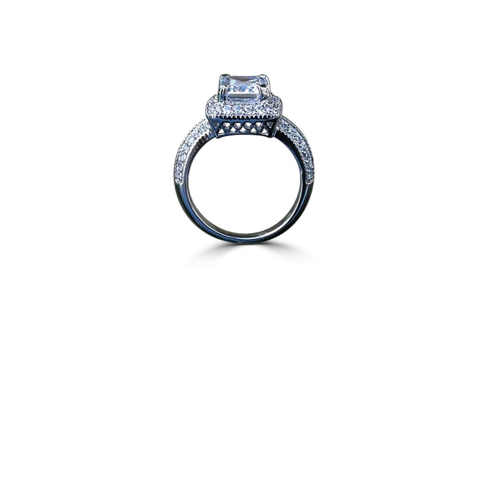 2CT emerald-cut cubic zirconia halo ring - close-up sparkle