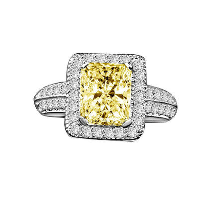 2CT emerald-cut cubic zirconia halo ring, vintage style - front view
