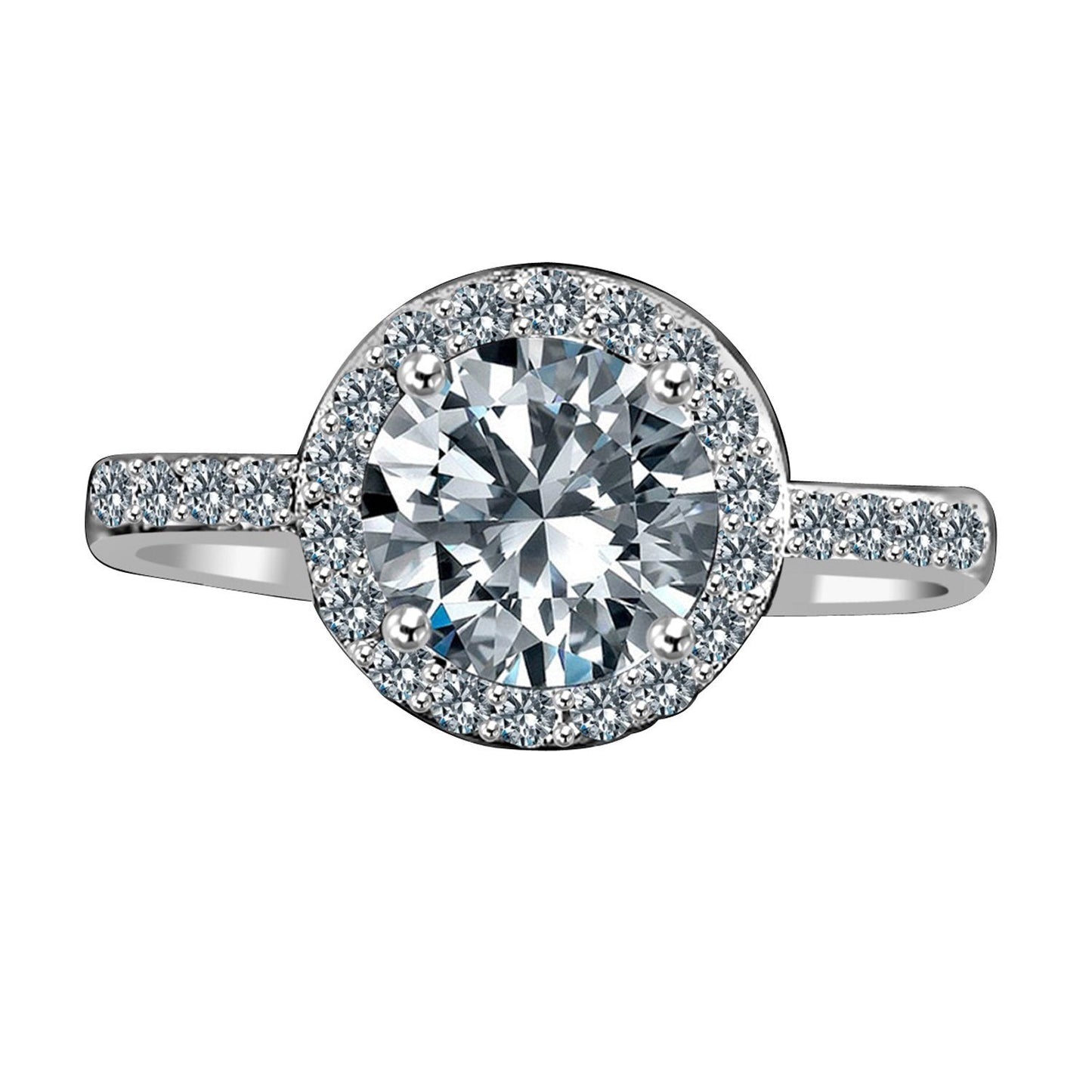 3CT round cubic zirconia halo engagement ring, sterling silver - front view