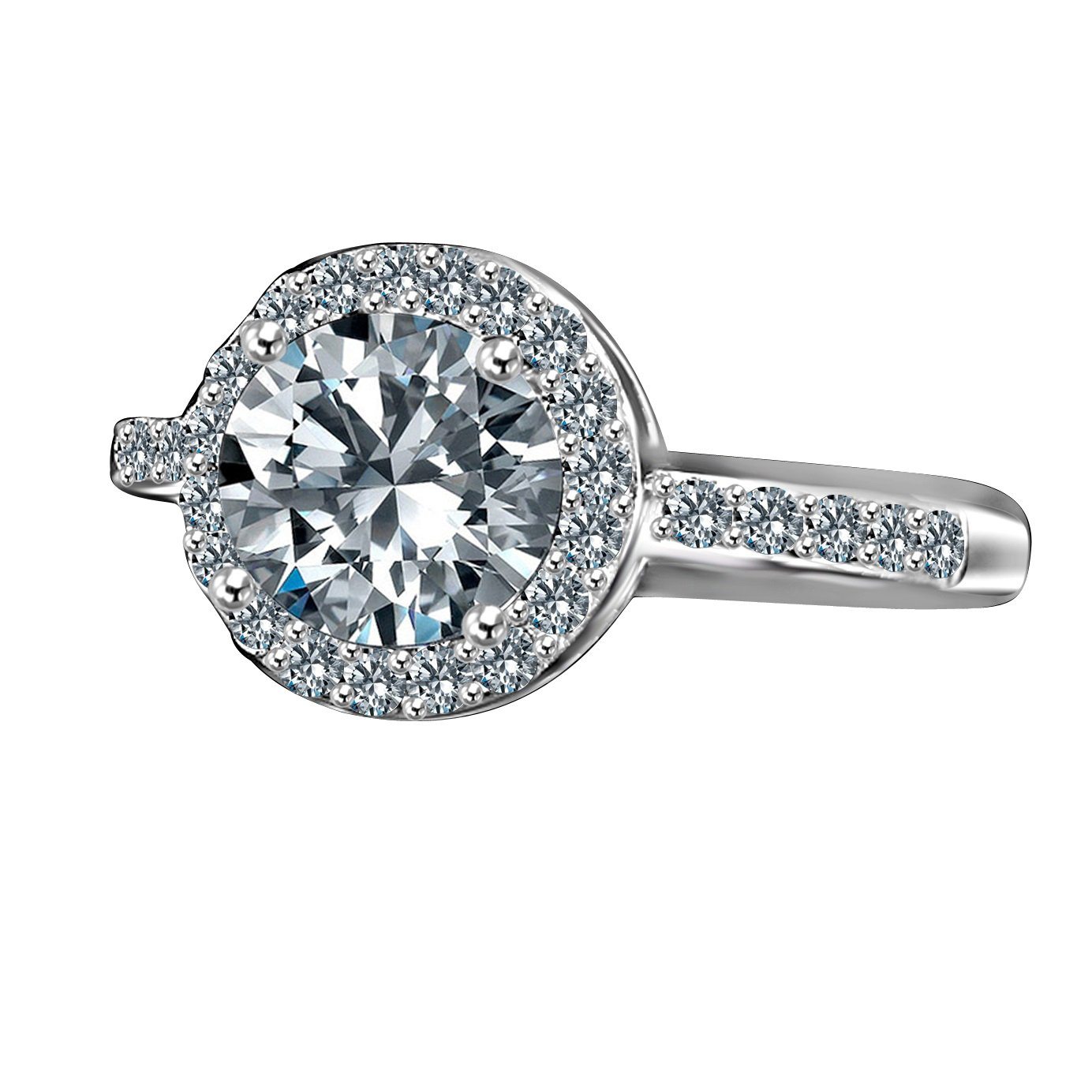 3CT round cubic zirconia halo ring - side angle