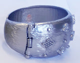 Zirconite wide hinged Rhodium Bangle Bracelet. 500B7140R