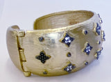 Zirconite wide hinged Gold Bangle Bracelet. 500B7140G-BK