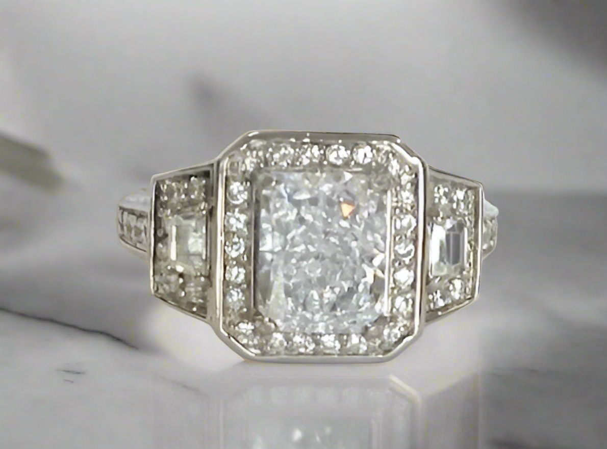 2 CT emerald-cut cubic zirconia quadrillion-style ring in sterling silver, top view, 635R12757