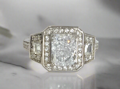 2 CT emerald-cut cubic zirconia quadrillion-style ring in sterling silver, top view, 635R12757