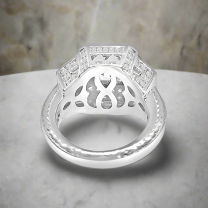 2 CT emerald-cut cubic zirconia quadrillion-style ring in sterling silver, underside gallery view, 635R12757
