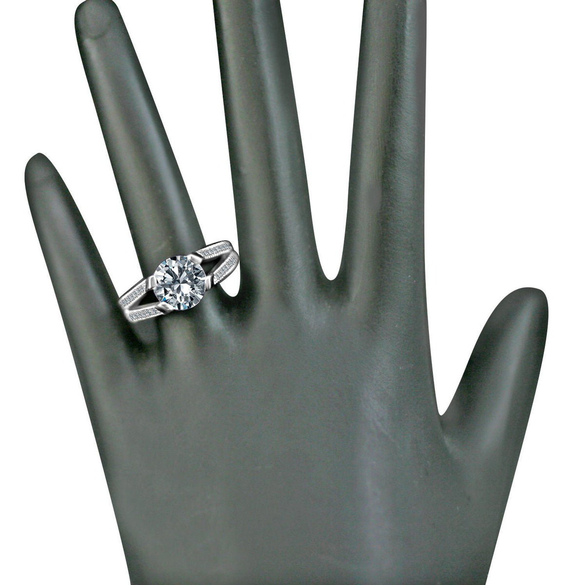 3CT round cubic zirconia tension-style ring - close-up sparkle