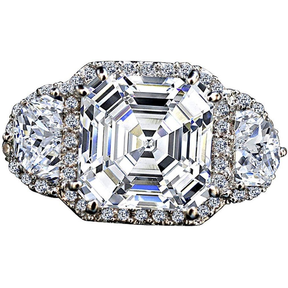 3.5CT asscher-cut vintage cubic zirconia ring, sterling silver - front view