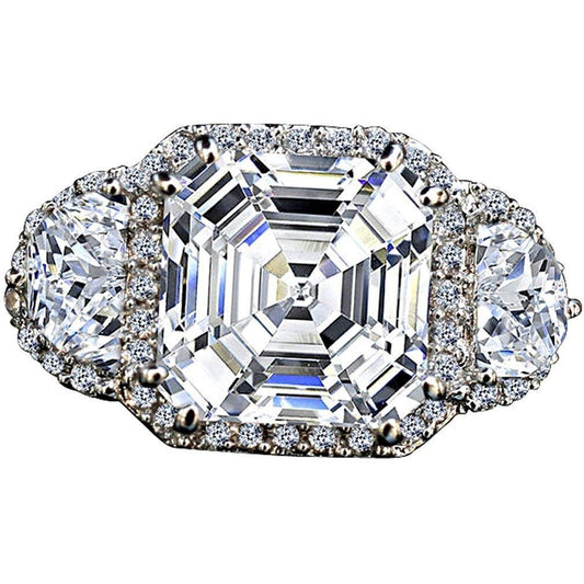 3.5CT asscher-cut vintage cubic zirconia ring, sterling silver - front view