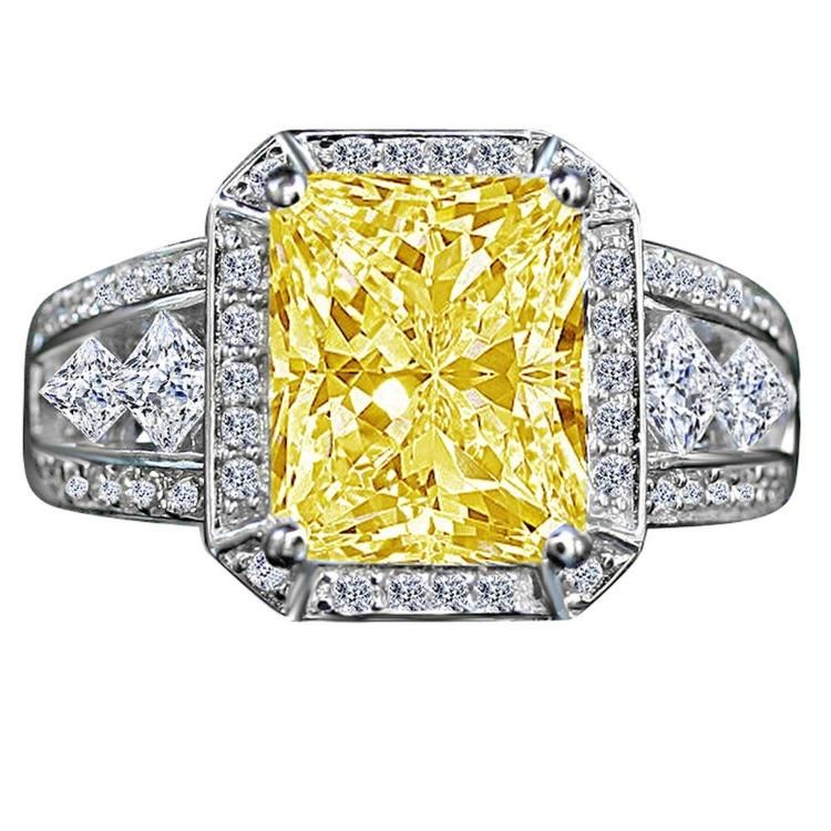 3.5CT radiant-cut vintage cubic zirconia ring - canary color variant