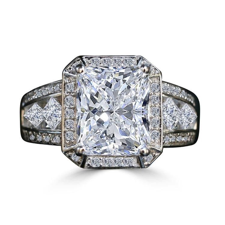 3.5CT radiant-cut vintage cubic zirconia ring, sterling silver - front view