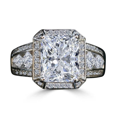 3.5CT radiant-cut vintage cubic zirconia ring, sterling silver - front view