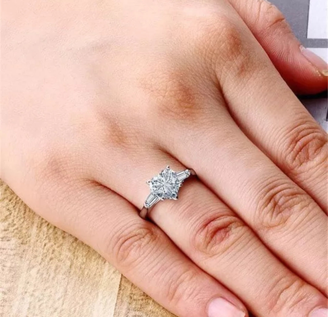 5CT heart-cut cubic zirconia ring - on hand