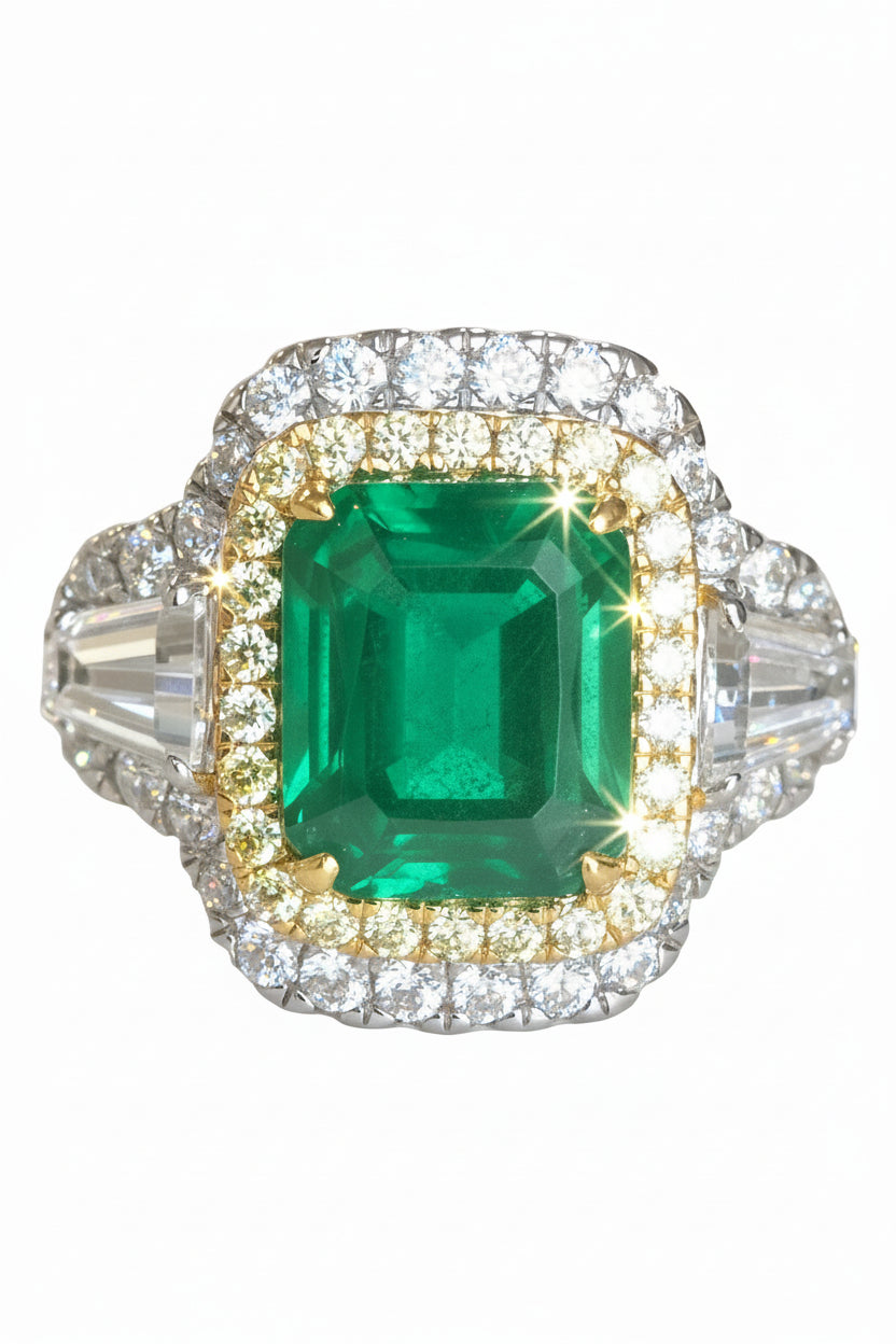 5 CT cushion-cut cubic zirconia vintage halo ring in sterling silver, emerald green stone, 800R202