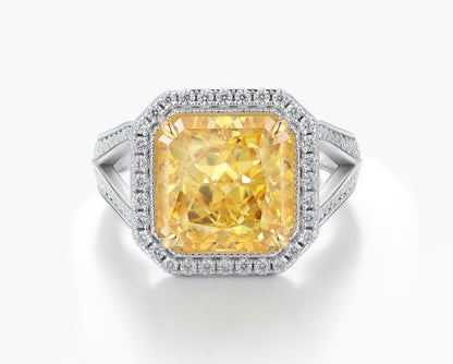 5 CT square cubic zirconia engagement ring in sterling silver, canary yellow stone, 800R066A