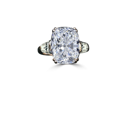 5CT cushion-cut cubic zirconia ring with tapered baguette sides - front view