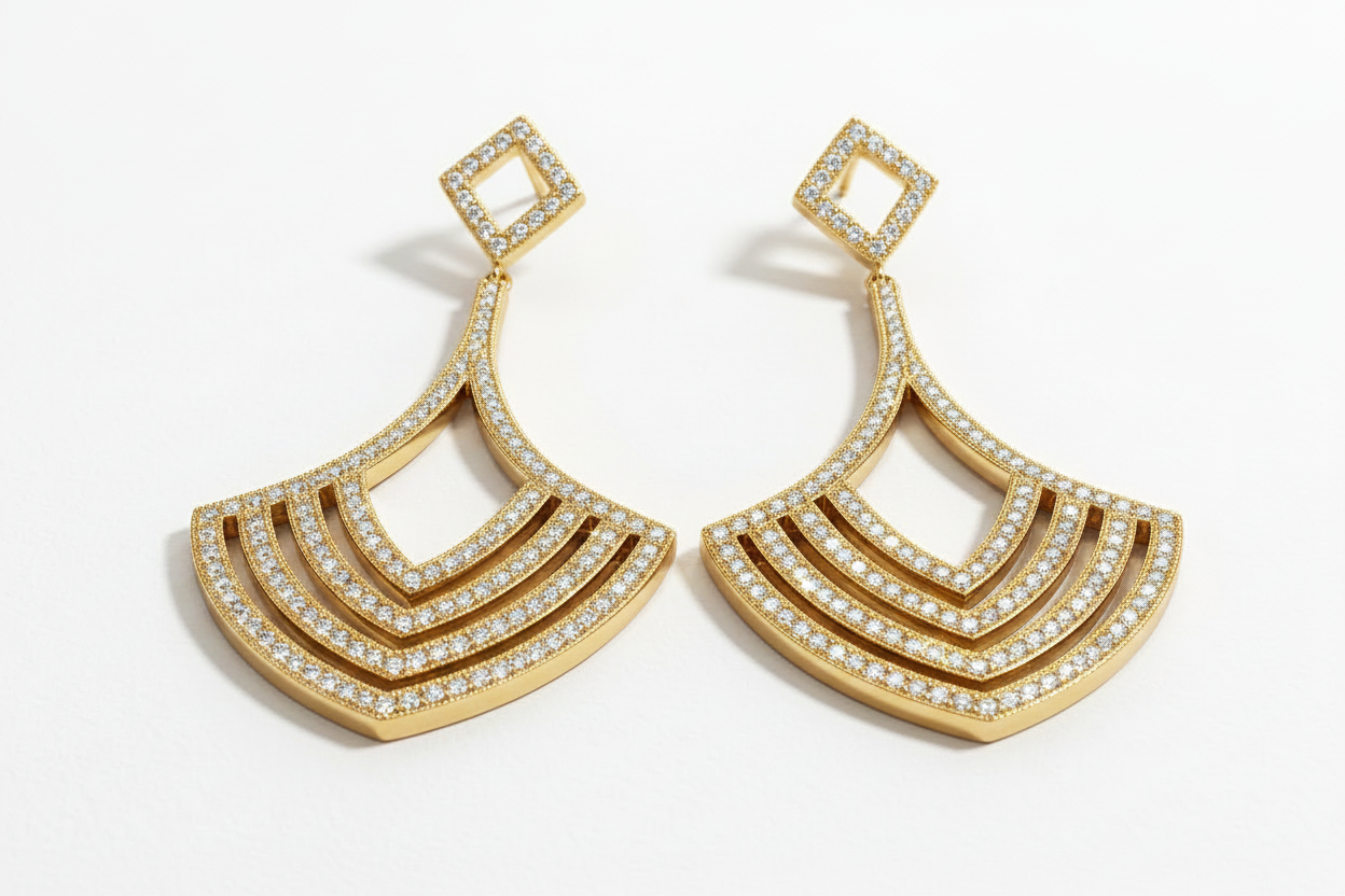 Chandeliers Drop Cubic Zirconia gold Earrings - Zirconite 698E3256