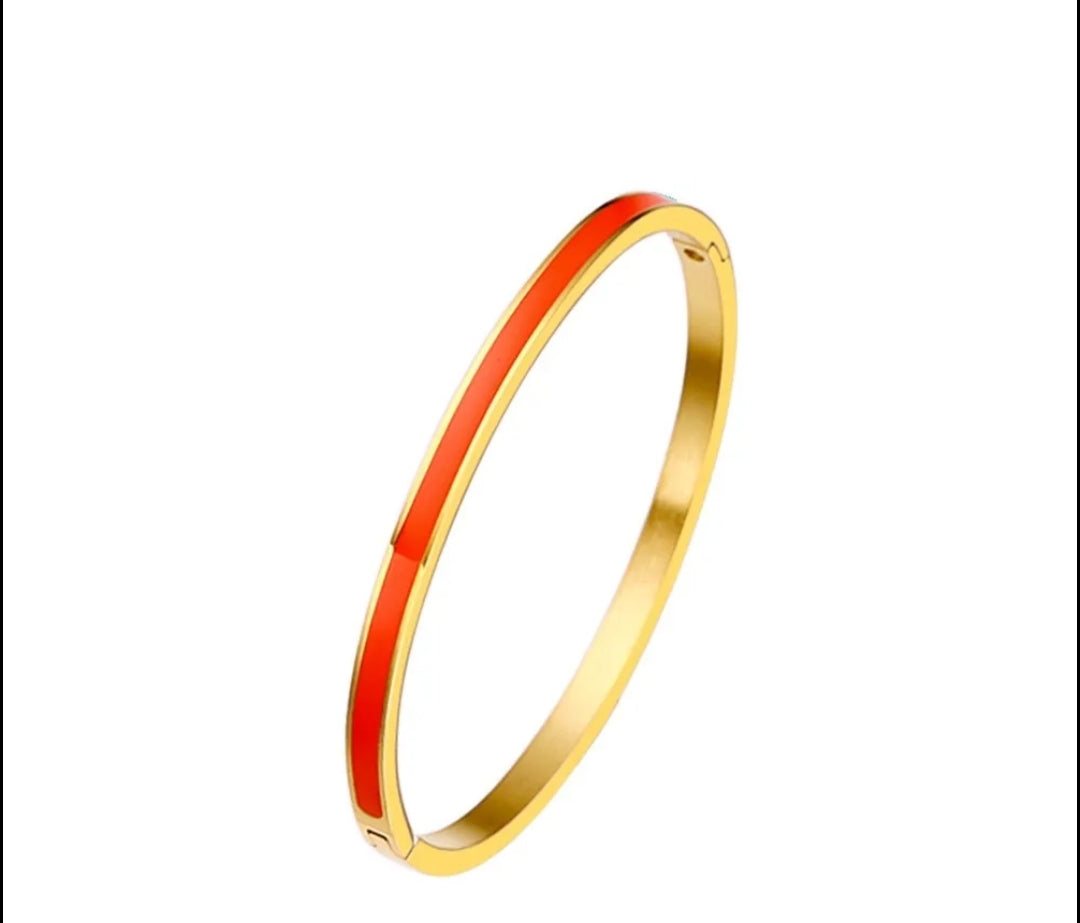 Stackable coral Enamel Bracelet Bangle Zirconite