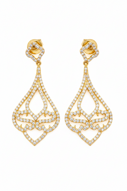 Cubic Zirconia Chandelier drop gold earrings 