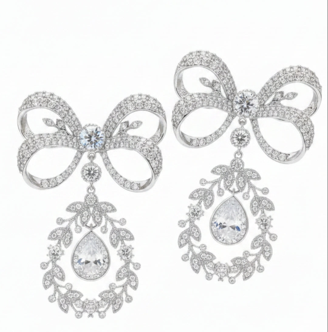 Cubic Zirconia Chandeliers Knot Earrings - Art Deco Statement Dangle Zirconite Earrings