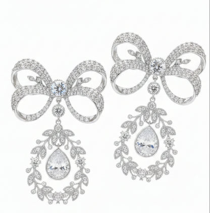 Cubic Zirconia Chandeliers Knot Earrings - Art Deco Statement Dangle Zirconite Earrings