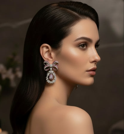 Cubic Zirconia Chandeliers Knot Earrings - Art Deco Statement Dangle Zirconite Earrings
