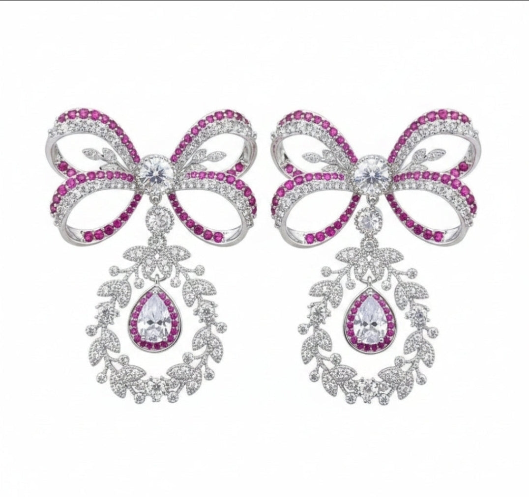 Cubic Zirconia Chandeliers Knot Earrings - Art Deco Statement Dangle Zirconite Earrings