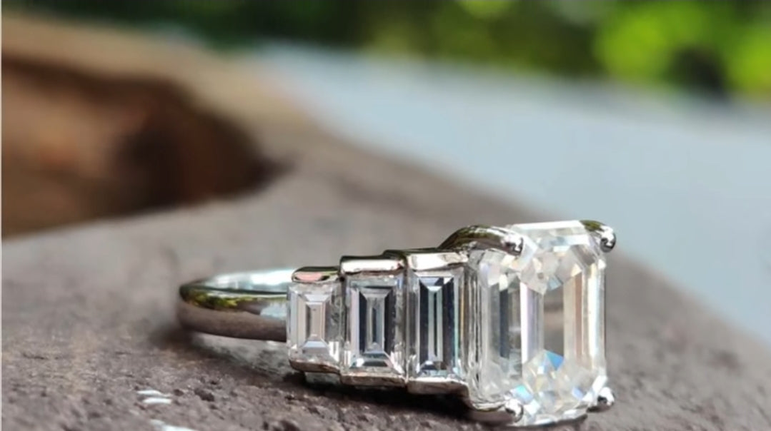 Emerald cut center Cubic Zirconia Ring Diamond Veneer