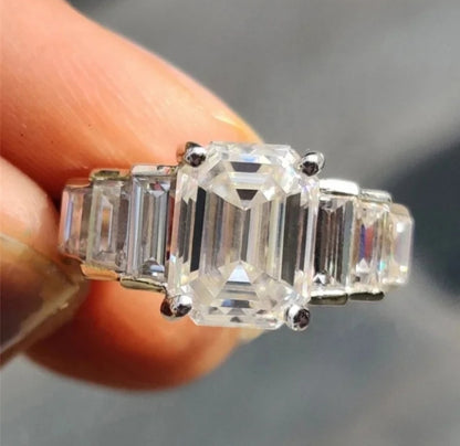 Emerald cut center Cubic Zirconia Ring Diamond Veneer