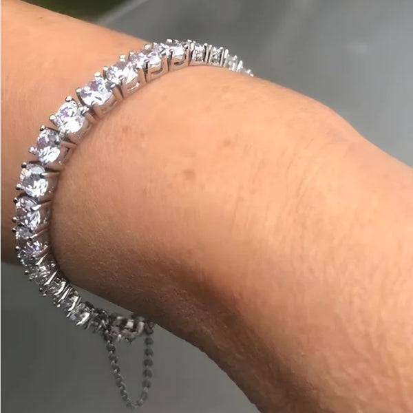 Round Cubic Zirconia Tennis Bracelet with safety chain Zirconite