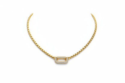 Zirconmania's Oval Zirconite Pendant Necklace 856N102 features a striking pave-set pendant on a gold or silver wheat chain.