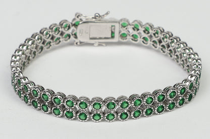 Two rows color Zirconite Cubic Zirconia Sterling Silver w/double safety lock Bracelet. AH3559