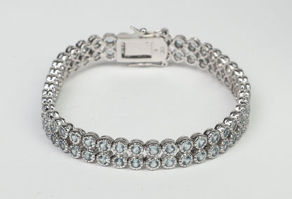 Two rows color Zirconite Cubic Zirconia Sterling Silver w/double safety lock Bracelet. AH3559
