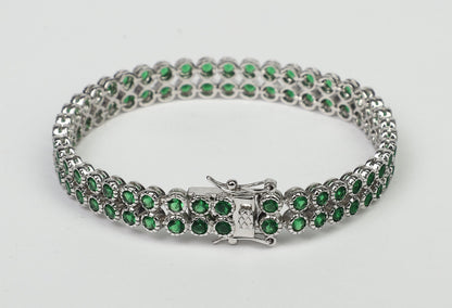 Two rows color Zirconite Cubic Zirconia Sterling Silver w/double safety lock Bracelet. AH3559