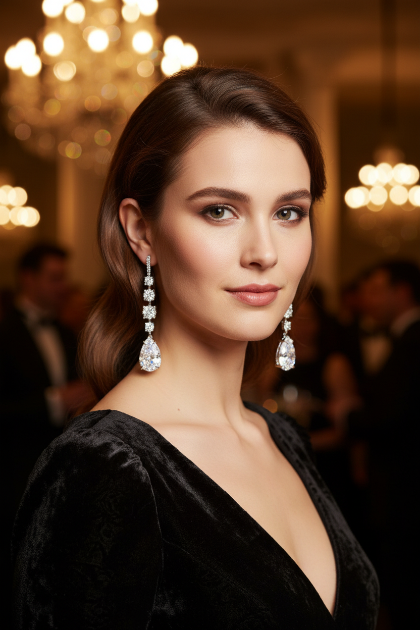 Long vertical drop Earrings Cubic Zirconia.  Zirconite 830E1011
