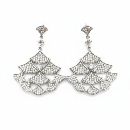 Zirconmania Multi-Tier Fan Chandelier Earrings in Platinum — Cubic Zirconia Pave Set, Zirconite Fashion Jewelry