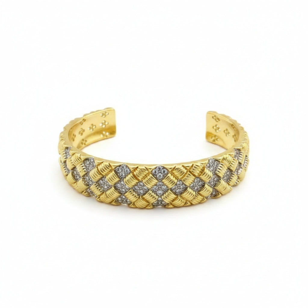Open satin gold Cuff Bangle | Zirconite