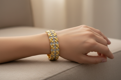 Open satin gold Cuff Bangle | Zirconite