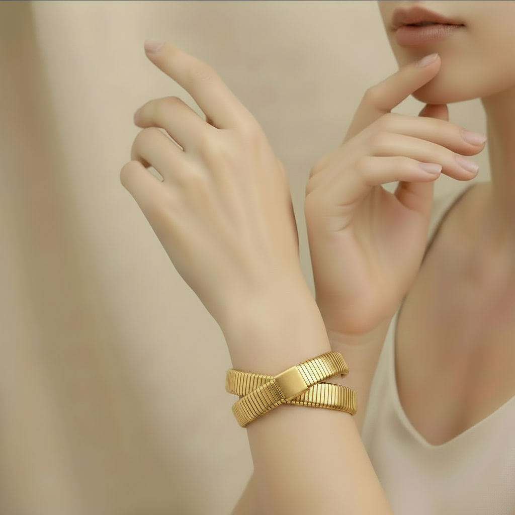 Open satin gold Cuff Bangle | Zirconite