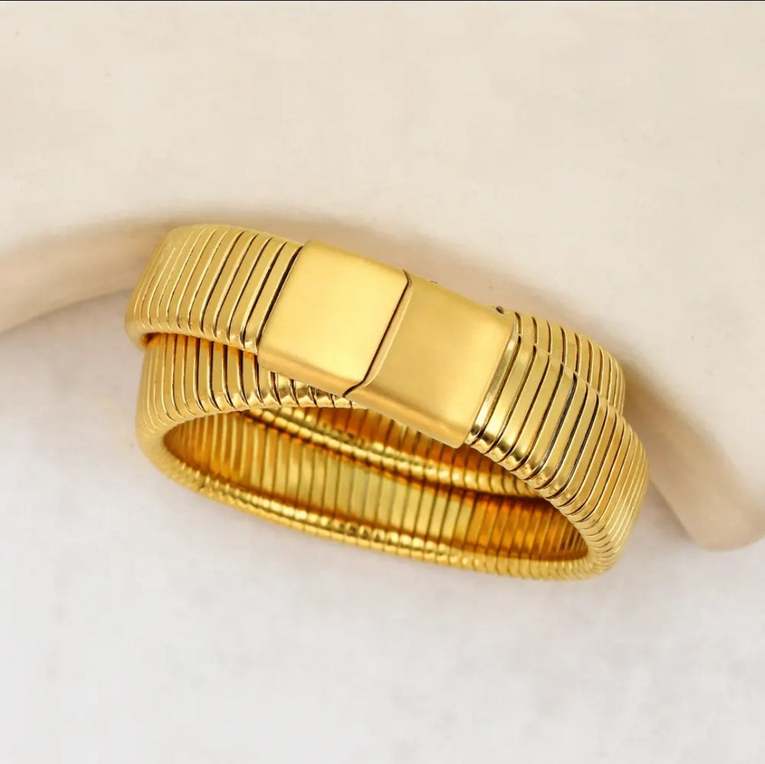 Open satin gold Cuff double Bangle | Zirconite