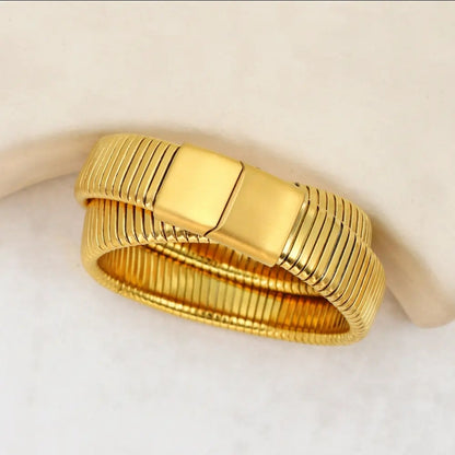 Open satin gold Cuff double Bangle | Zirconite