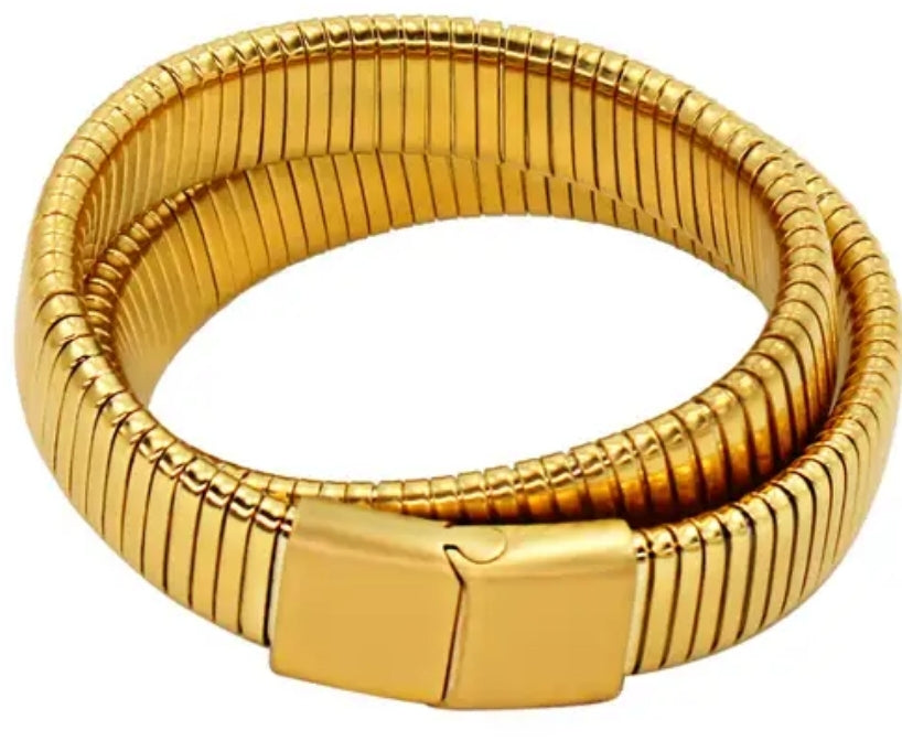 Open satin gold Cuff flexable Bangle | Zirconite