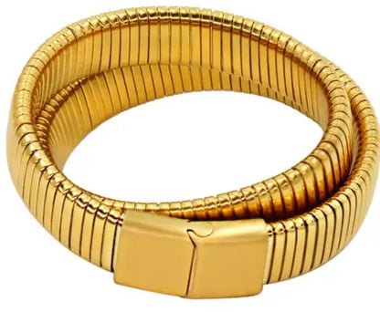 Open satin gold Cuff flexable Bangle | Zirconite