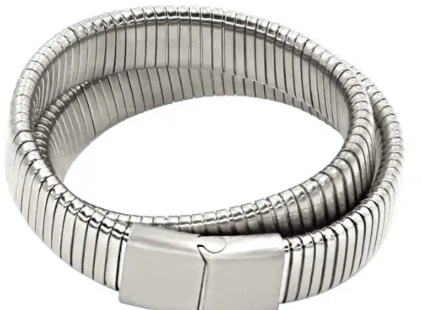 Open satin double Cuff silver Bangle | Zirconite