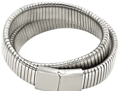 Open satin double Cuff silver Bangle | Zirconite
