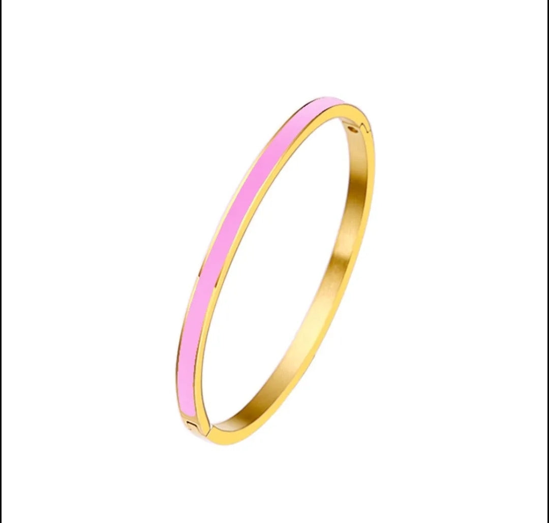 Stackable pink Enamel Bracelet Bangle Zirconite