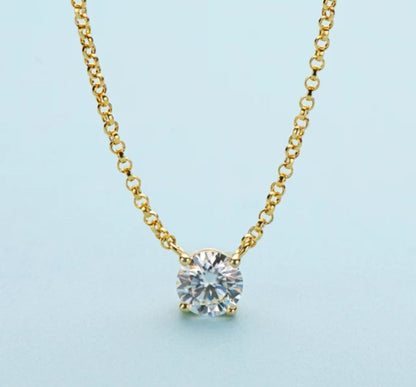 14K Gold Round Cubic Zirconia Solitaire Pendant. Diamond Veneer 635P100Mk