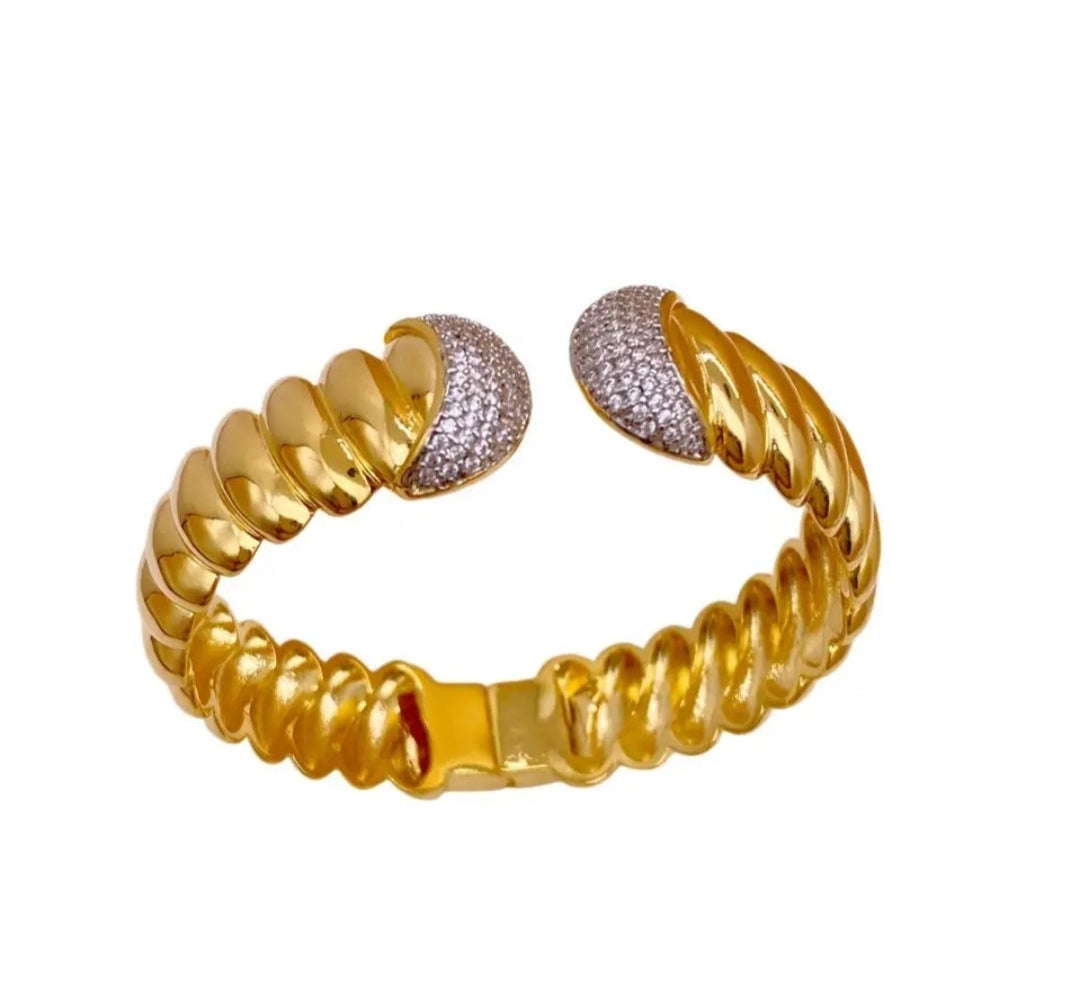 Gold Open Bangle. Zirconite