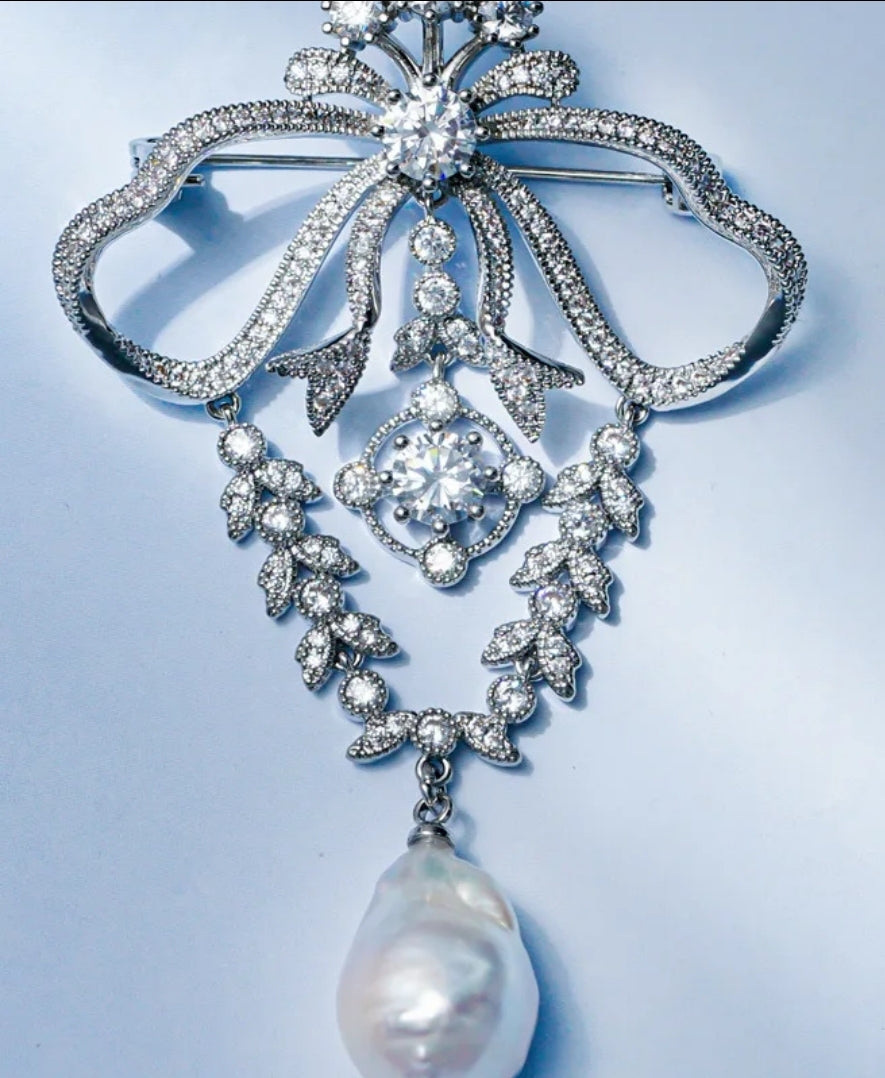 Baroque Pearl Cubic Zirconia Brooch Pin Zirconite 861-Pin