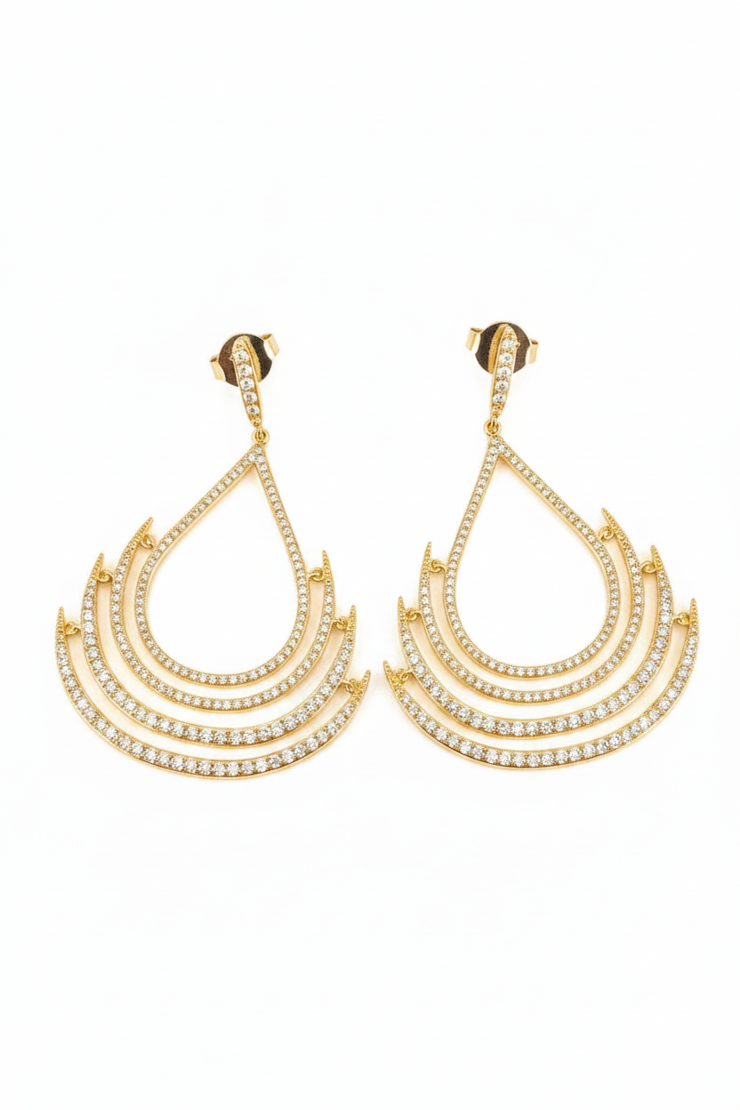 Teardrop Chandeliers gold Earrings Cubic Zirconia  | Zirconite
